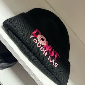 Funny Black Beanie with Pink Embroidery